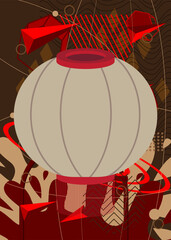 Chinese lantern geometrical graphic retro theme background. Minimal geometric elements. Vintage abstract shapes vector illustration.