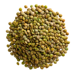 Pile of green lentils isolated on white background, top view --v 7.0