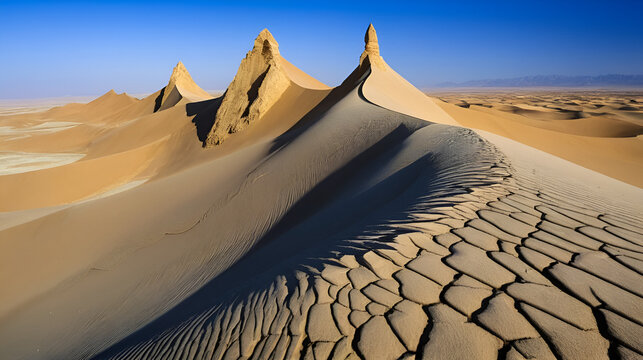 Pinnacle shaped yardang-wind eroded rock surface. Qaidam basin desert-Qinghai-China-0582
