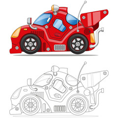 Naklejka premium Racing car. Coloring. Side view. Isolated on white background. Vector illustration.