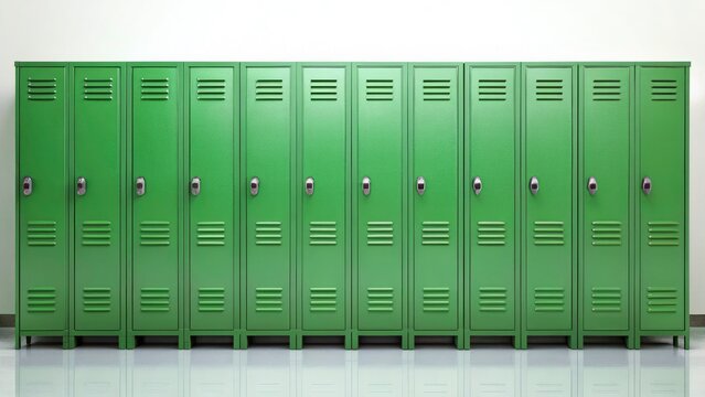 Panoramic School Hallway Green Lockers - Wide Shot Interior Education Photography