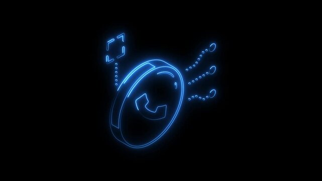 Glowing neon phone call icon 4k isolated on black background. HD Video motion graphic animation