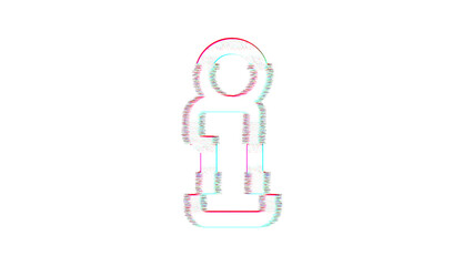 Icon info is distorted. Glitch. Noise, chromatic aberration, geometric distortion