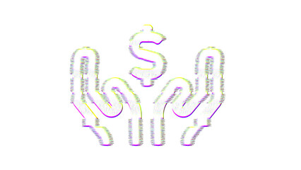 Icon hands usd is distorted. Glitch. Noise, chromatic aberration, geometric distortion
