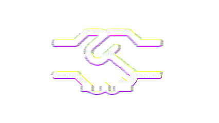 Icon handshake is distorted. Glitch. Noise, chromatic aberration, geometric distortion