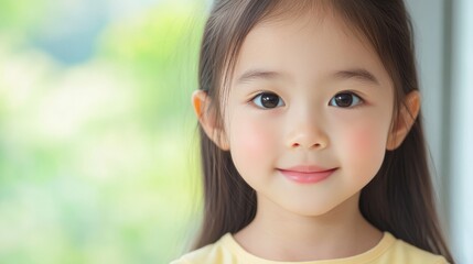 Charming portrait of a little girl with long, flowing brown hair, captivating image of childhood innocence