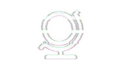 Icon globe stand is distorted. Glitch. Noise, chromatic aberration, geometric distortion