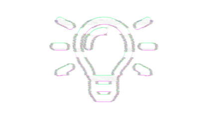 Icon lightbulb on is distorted. Glitch. Noise, chromatic aberration, geometric distortion