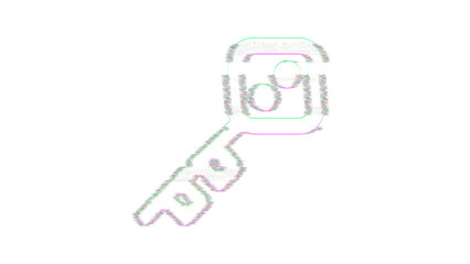 Icon key skeleton is distorted. Glitch. Noise, chromatic aberration, geometric distortion