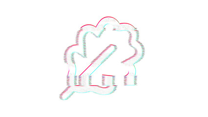 Icon leaf oak is distorted. Glitch. Noise, chromatic aberration, geometric distortion