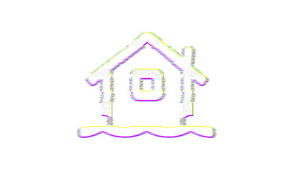 Icon house flood is distorted. Glitch. Noise, chromatic aberration, geometric distortion