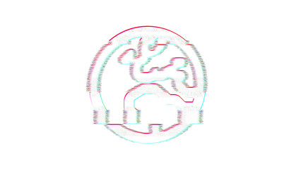 Icon globe europe is distorted. Glitch. Noise, chromatic aberration, geometric distortion