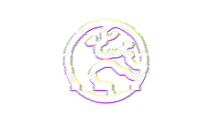Icon globe europe is distorted. Glitch. Noise, chromatic aberration, geometric distortion