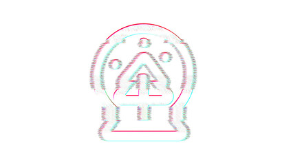 Icon globe snow is distorted. Glitch. Noise, chromatic aberration, geometric distortion