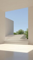 Minimalist, sunlit interior space with outdoor view