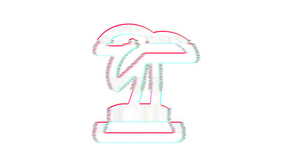 Icon island tropical is distorted. Glitch. Noise, chromatic aberration, geometric distortion
