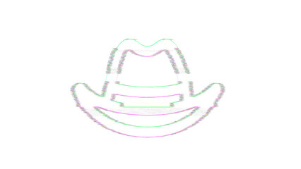 Icon hat cowboy is distorted. Glitch. Noise, chromatic aberration, geometric distortion