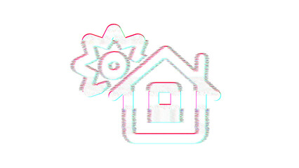Icon house day is distorted. Glitch. Noise, chromatic aberration, geometric distortion