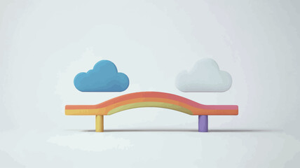 A digitally rendered image showcasing a stylized rainbow-colored bridge arching gently between two simplified cloud forms.  The bridge possesses a layered, almost cross-sectional