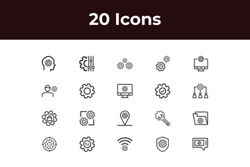Setting and Setup line icon set. Set of outline icons related to setting, setup, option, installation, control and others vactor design.