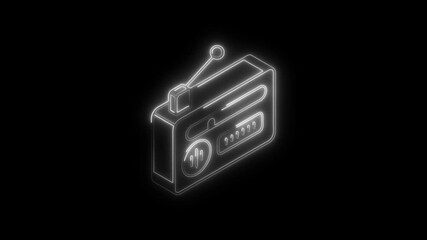 Glowing neon radio icon 4k,  isolated on black background. HD Video motion graphic animation