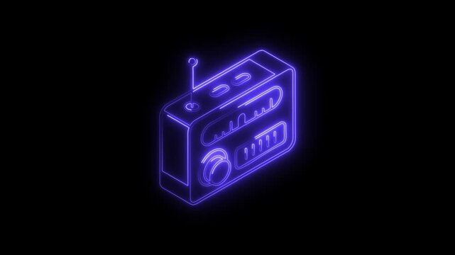 Glowing neon radio icon 4k  isolated on black background. HD Video motion graphic animation