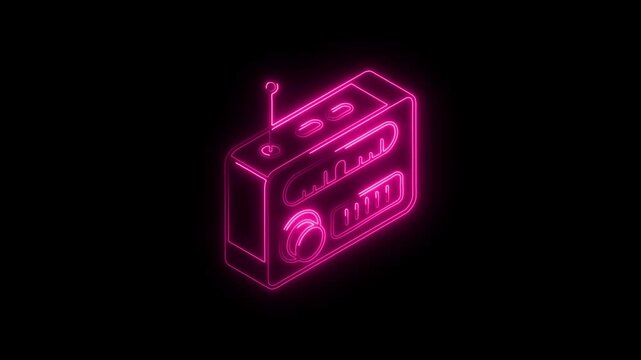 Glowing neon radio icon 4k  isolated on black background. HD Video motion graphic animation