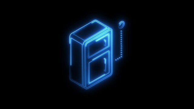 Glowing neon refrigerator icon isolated on black background. HD Video motion graphic animation