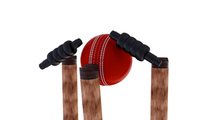 Cricket wooden stumps and cricket leather ball