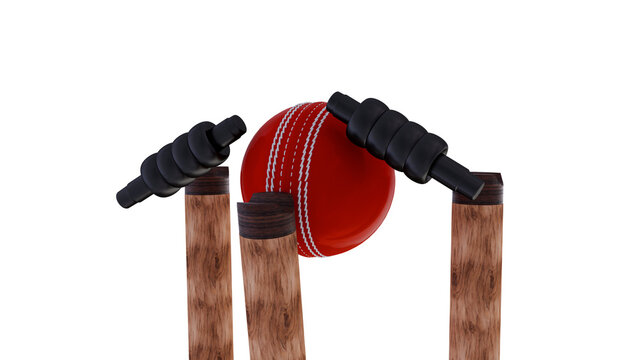 Cricket wooden stumps and cricket leather ball