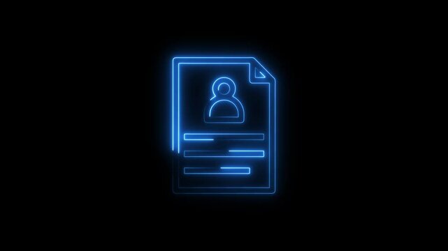Glowing neon resume icon 4k isolated on black background. HD Video motion graphic animation