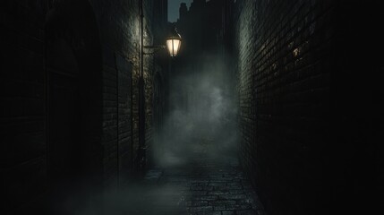 Mysterious Foggy Alleyway at Night
