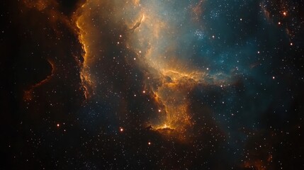 Cosmic Nebula: A Celestial Tapestry of Orange and Blue Hues
