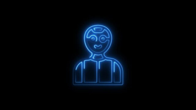 Glowing neon scientist icon 4k isolated on black background. HD Video motion graphic animation