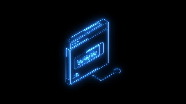 Glowing neon search engine icon 4k isolated on black background. HD Video motion graphic animation