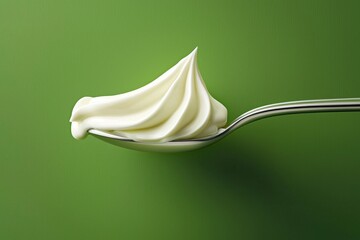 Fresh yogurt or cream served on a spoon, highlighting texture.