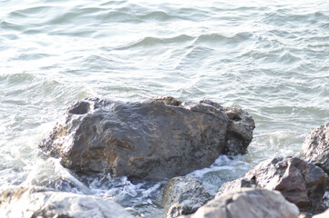 sea and beach background or sea and rock