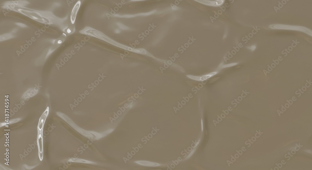 Poster Beige glossy fluid surface with ripples and reflection for background use