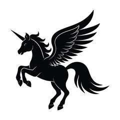 a flying unicorn with wings horse silhouette.