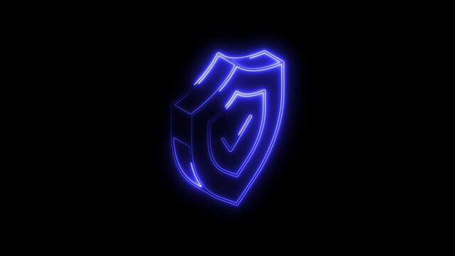 Glowing neon shield icon 4k,  isolated on black background. HD Video motion graphic animation