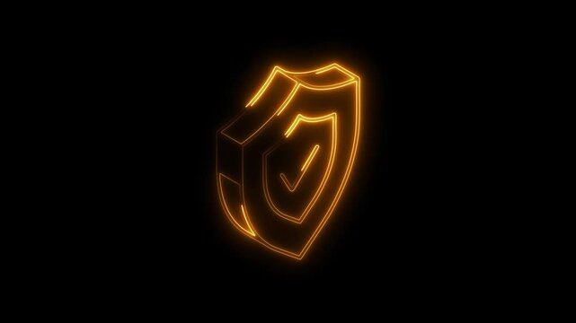 Glowing neon shield icon 4k,  isolated on black background. HD Video motion graphic animation