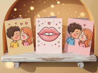 Adorable couple greeting cards with romantic designs and sparkling background