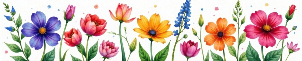 Vibrant watercolor flowers arranged in a vase, colorful, arrangement