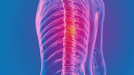 Human Spine Structure with Highlighted Pain Area in Radiant Colors