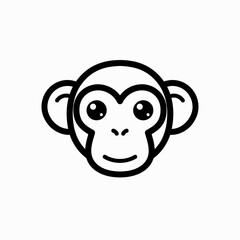 Adorable Chimpanzee Face Cute Black and White Vector Illustration, Perfect for Kids' Designs and More