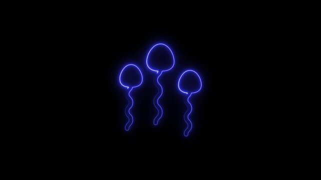 Glowing neon sperms icon 4k  isolated on black background. HD Video motion graphic animation