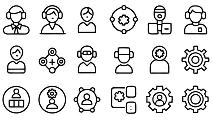 Collection of Line Icons for Teamwork and Customer Support