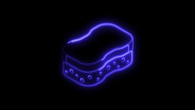Glowing neon sponge icon 4k  isolated on black background. HD Video motion graphic animation