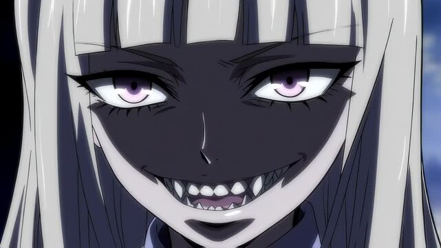 A girl in the anime style smiles maliciously