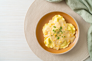 ravioli pasta with corn cheese sauce